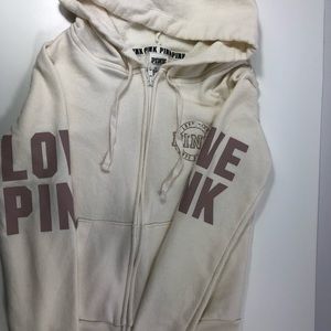 Victoria’s Secret PINK ivory hooded zip up XS